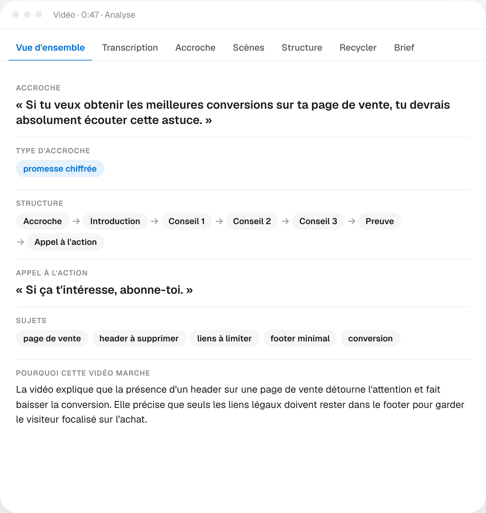L'onglet « Vue d'ensemble » de l'Analyseur dans le Studio