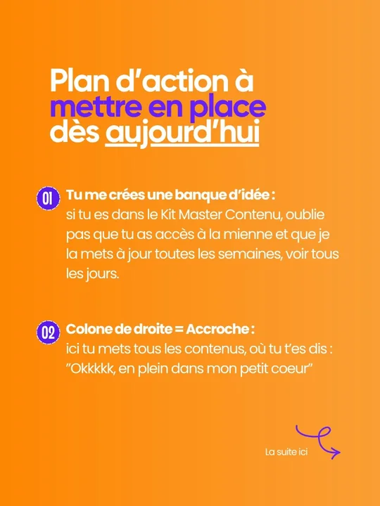 L'original&nbsp;: «&nbsp;Plan d'action à mettre en place dès aujourd'hui&nbsp;», fond orange, deux pastilles numérotées