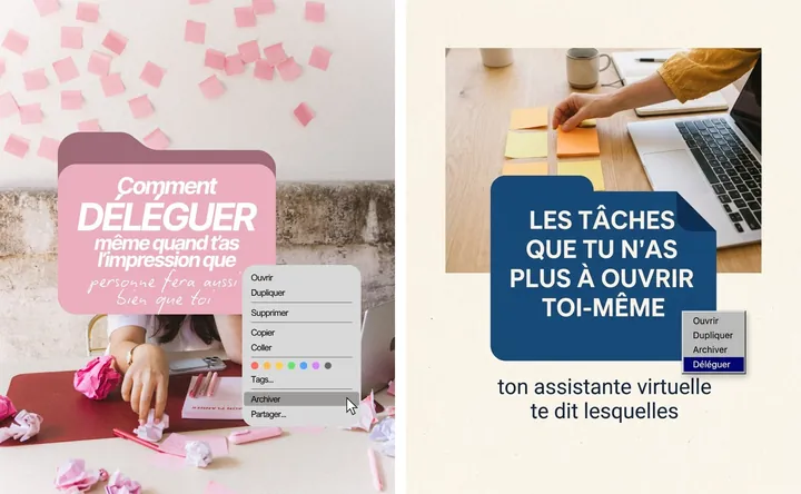 L'original admiré à gauche, sa reproduction à droite, sur le sujet « assistante virtuelle et coach sportive »
