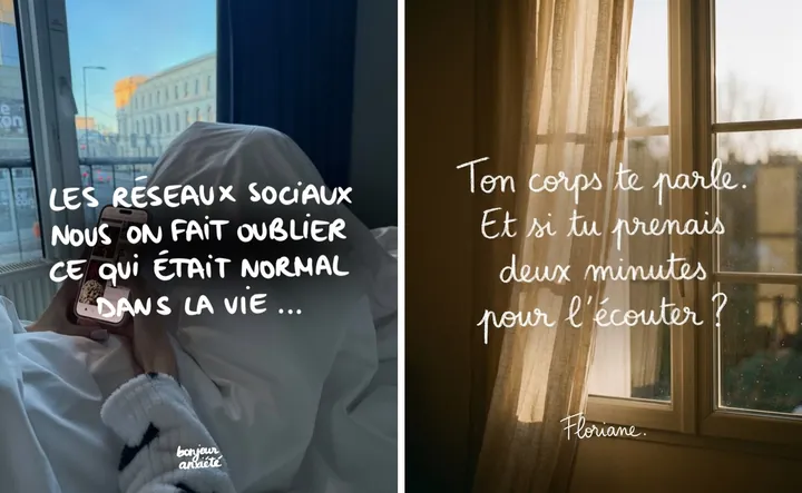 L'original admiré à gauche, sa reproduction à droite, sur le sujet « écouter son corps, hypnose et création »