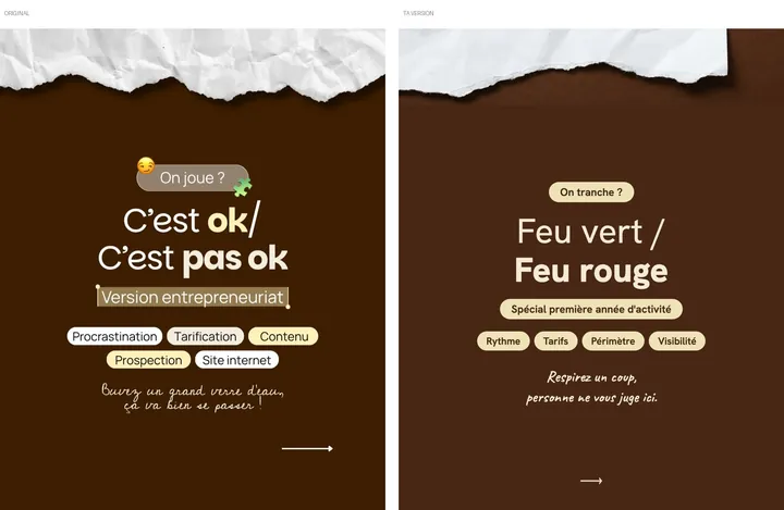L'original admiré à gauche, sa reproduction à droite, sur le sujet « entrepreneuriat, première année »