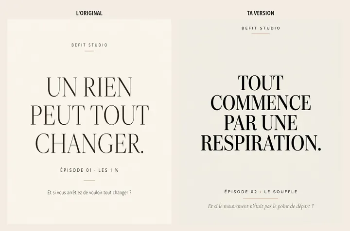 L'original admiré à gauche, sa reproduction à droite, sur le sujet « Fitness, pilates et pilates santé »