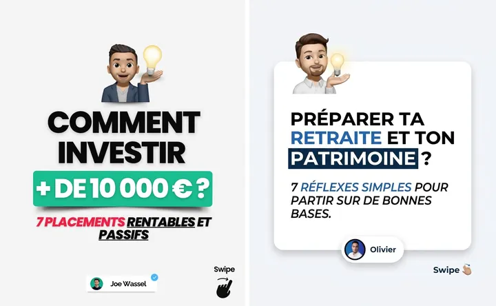 L'original admiré à gauche, sa reproduction à droite, sur le sujet « préparer sa retraite et son patrimoine »