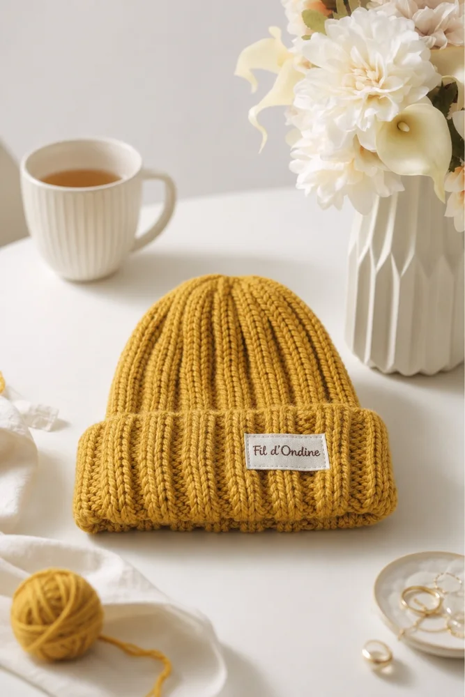 Créatrice de tricots : Le bonnet moutarde, l'image de départ