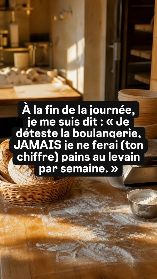 Ta version, story 2 sur 4 : À la fin de la journée, je me suis dit : « Je déteste la boulangerie, JAMAIS je ne ferai (ton chiffre) pains au levain par semaine. »