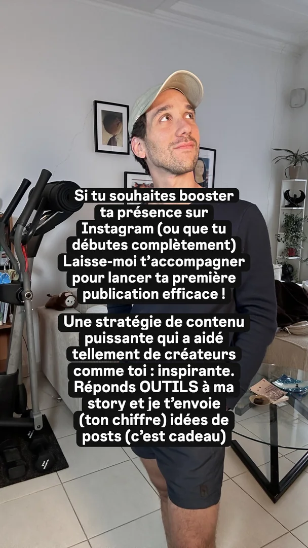 Ta version, story 1 sur 4 : Si tu souhaites booster ta présence sur Instagram (ou que tu débutes complètement)  Laisse-moi t'accompagner pour lancer ta première publication efficace !  Une